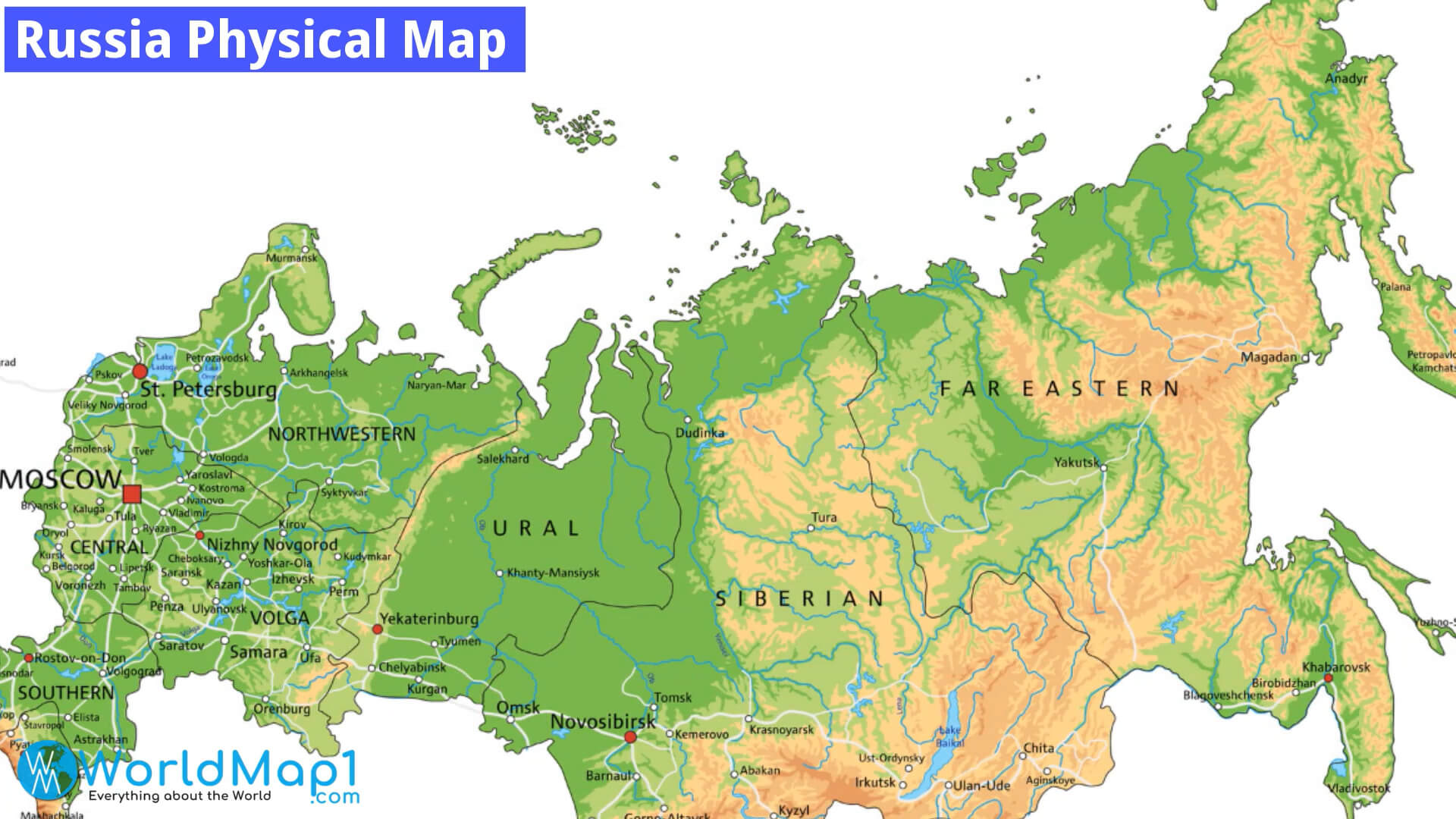 Carte physique de la Russie